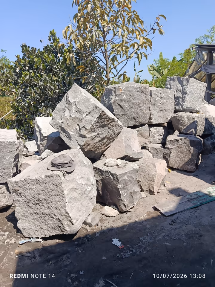 Large volcanic stone blocks before cutting