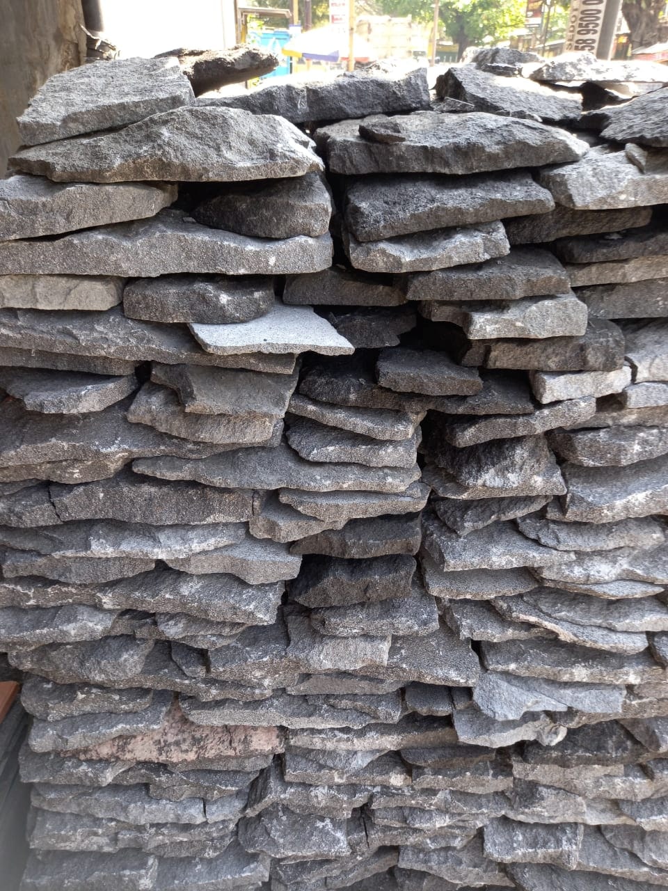 Stacks of natural Merapi lava stone pieces in Yogyakarta